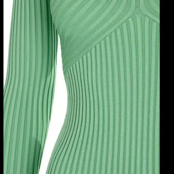 Self Portrait Green Ribbed Knit Cut Out Mini Dress Sea Green Size S -  bibarnabloc.cat
